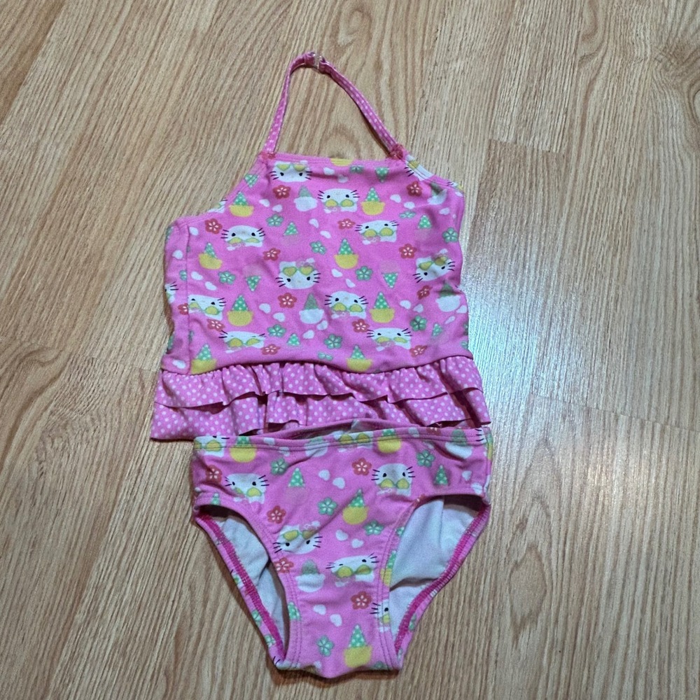 Hello Kitty Girls‎ Swimsuit 3T Pink Ruffle Two Piece Kids Cute Kawaii